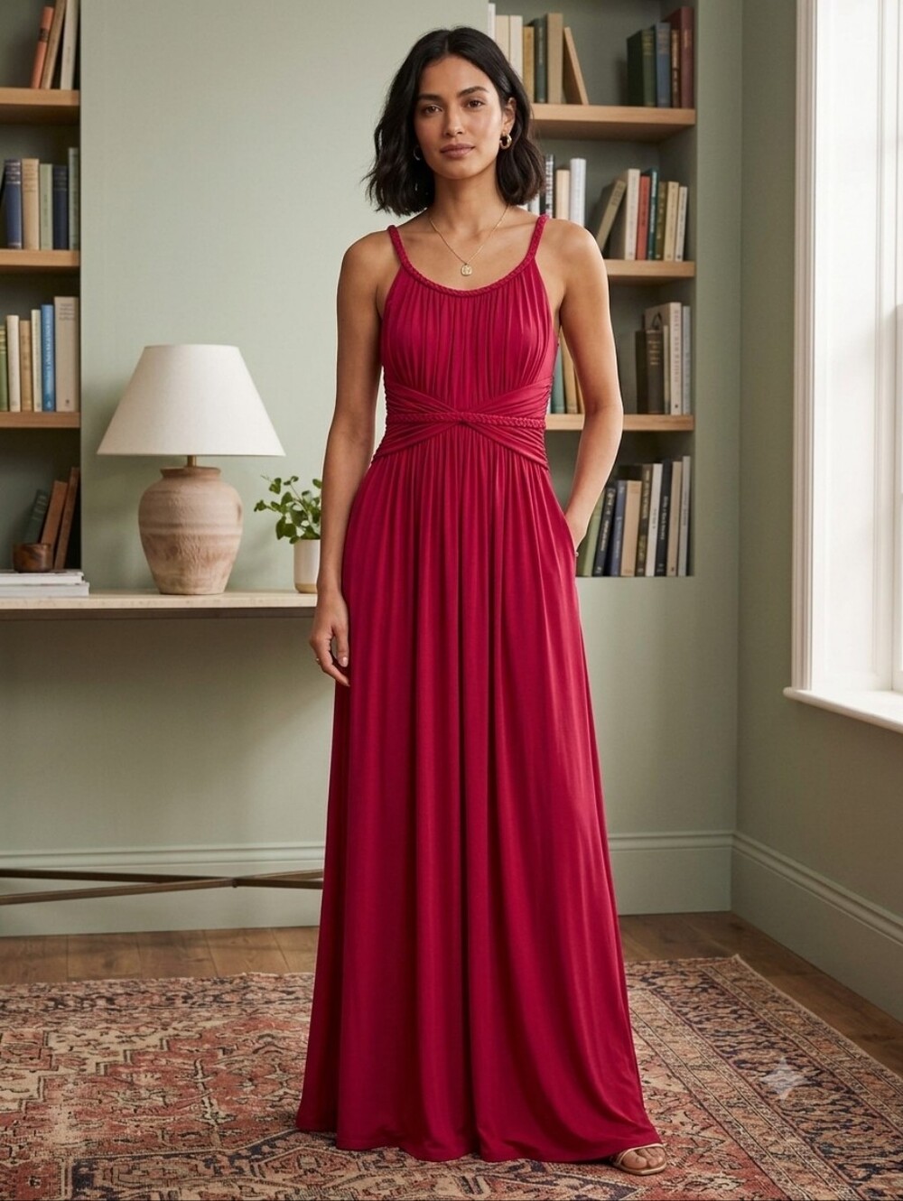 Max Studio Fuchsia Maxi Dress with Twisted Waist Spaghetti Strap Small